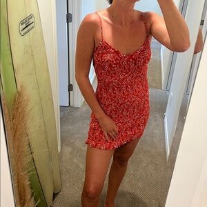 Red Floral Mini Slip Dress